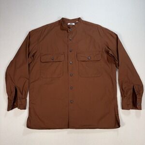 Uniqlo Wide Fit Stand Collar Shirt Men's M Brown 100% Cotton Pocket LifeWear